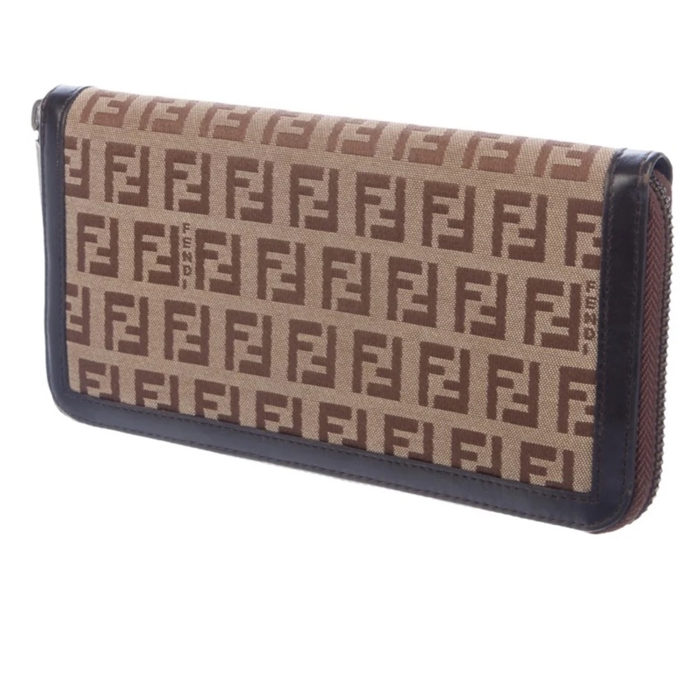FENDI
Leather-Trimmed Zucchino Wallet Authentic